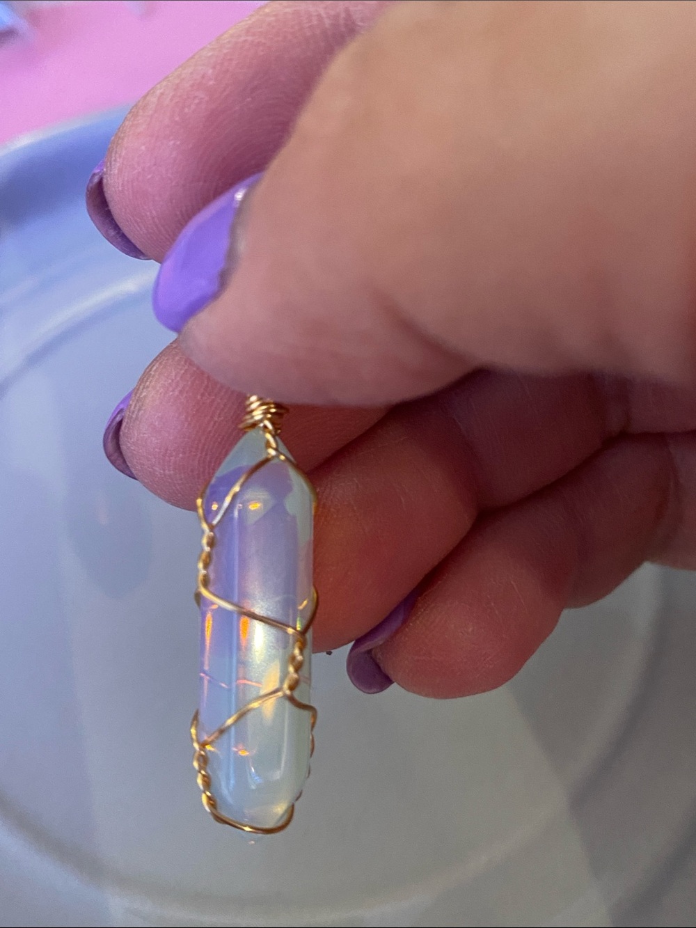 Gold Chain Opalite Crystal Pendant Necklace - Women Jewelry
